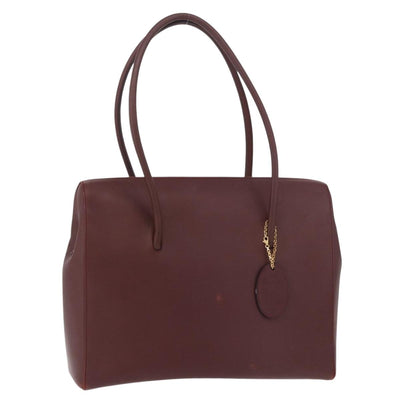CARTIER Must Line Tote Bag Leather Bordeaux Gold Auth 175120A