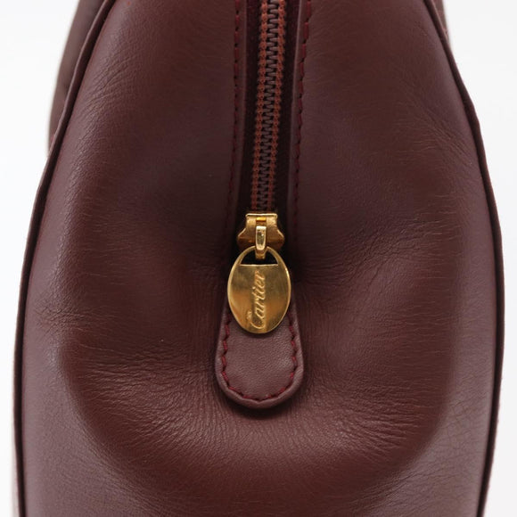 CARTIER Must Line Tote Bag Leather Bordeaux Gold Auth 175120A