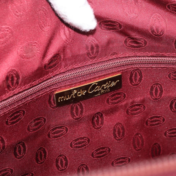CARTIER Must Line Tote Bag Leather Bordeaux Gold Auth 175120A