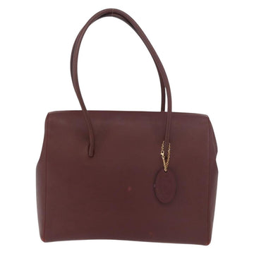 CARTIER Must Line Tote Bag Leather Bordeaux Gold Auth 175120A - 0