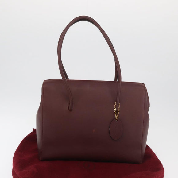 CARTIER Must Line Tote Bag Leather Bordeaux Gold Auth 175120A