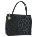 CHANEL Matelasse Reprint Tote Bag Caviar Skin Black Silver CC Auth 175126SAV-1