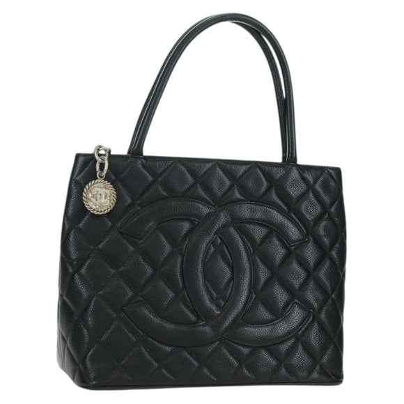 CHANEL Matelasse Reprint Tote Bag Caviar Skin Black Silver CC Auth 175126SAV