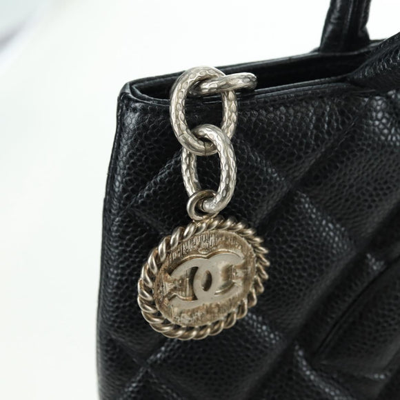 CHANEL Matelasse Reprint Tote Bag Caviar Skin Black Silver CC Auth 175126SAV