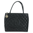 CHANEL Matelasse Reprint Tote Bag Caviar Skin Black Silver CC Auth 175126SAV-13