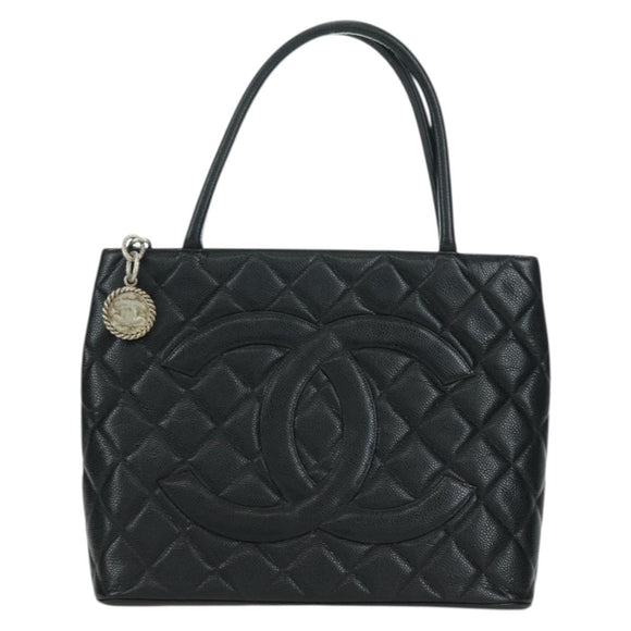 CHANEL Matelasse Reprint Tote Bag Caviar Skin Black Silver CC Auth 175126SAV