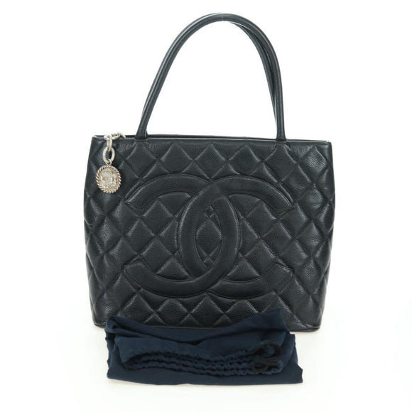 CHANEL Matelasse Reprint Tote Bag Caviar Skin Black Silver CC Auth 175126SAV