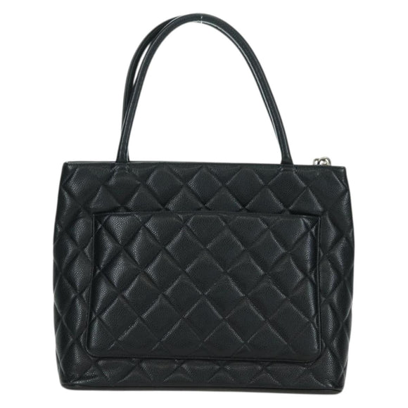 CHANEL Matelasse Reprint Tote Bag Caviar Skin Black Silver CC Auth 175126SAV