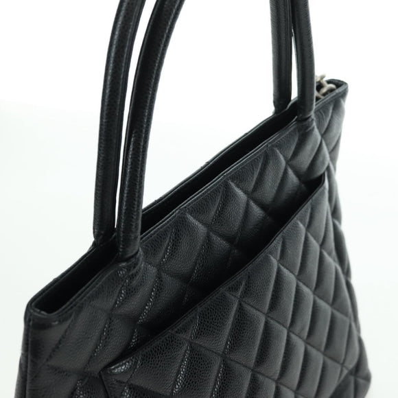 CHANEL Matelasse Reprint Tote Bag Caviar Skin Black Silver CC Auth 175126SAV