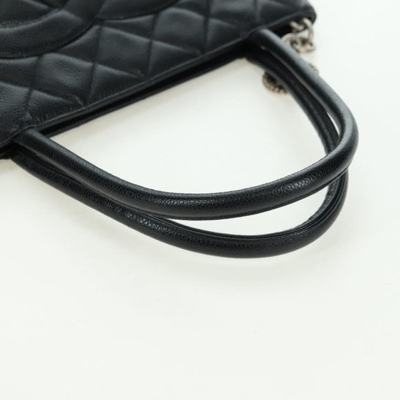 CHANEL Matelasse Reprint Tote Bag Caviar Skin Black Silver CC Auth 175126SAV