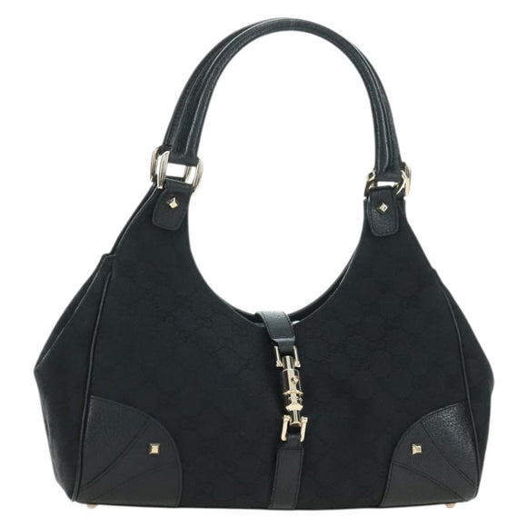 GUCCI GG Canvas Jackie Shoulder Bag Black Gold 124407 Auth 175128V