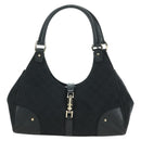 GUCCI GG Canvas Jackie Shoulder Bag Black Gold 124407 Auth 175128V-13