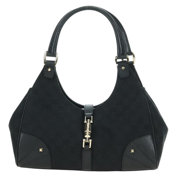 GUCCI GG Canvas Jackie Shoulder Bag Black Gold 124407 Auth 175128V