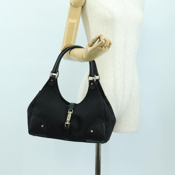 GUCCI GG Canvas Jackie Shoulder Bag Black Gold 124407 Auth 175128V