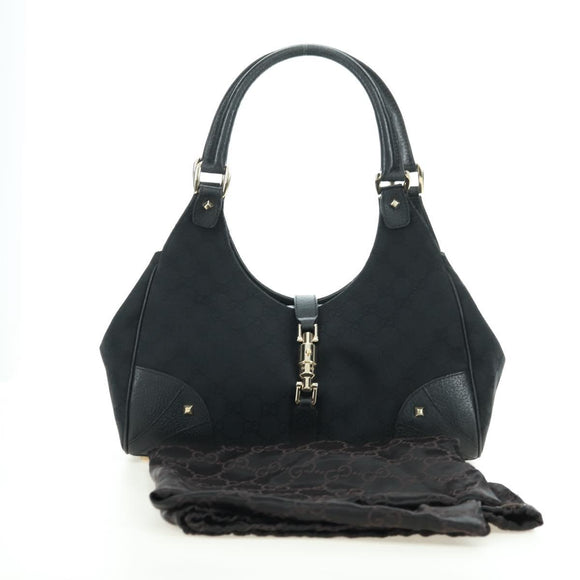 GUCCI GG Canvas Jackie Shoulder Bag Black Gold 124407 Auth 175128V