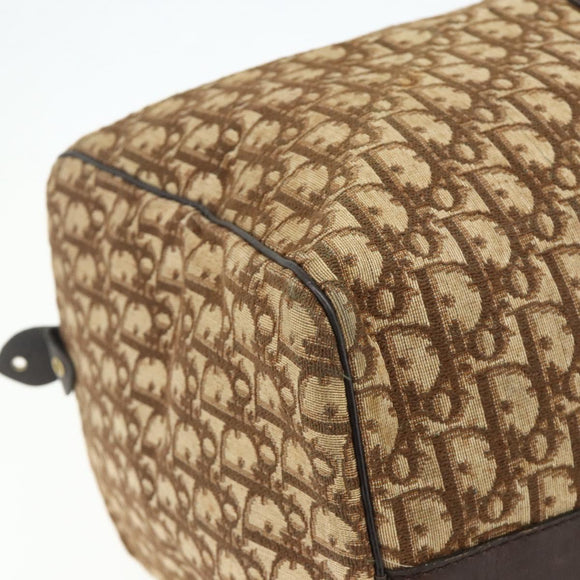 Christian Dior Trotter Canvas Boston Bag Brown Gold Auth 175130