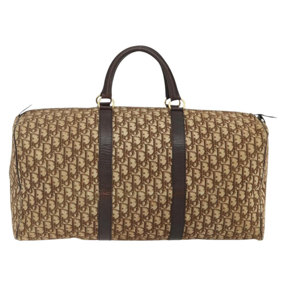 Christian Dior Trotter Canvas Boston Bag Brown Gold Auth 175130