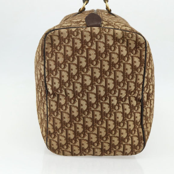 Christian Dior Trotter Canvas Boston Bag Brown Gold Auth 175130