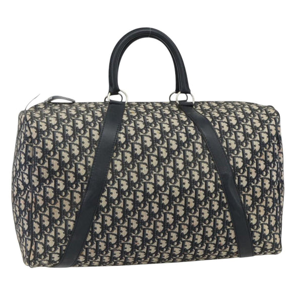 Christian Dior Trotter Canvas Boston Bag Navy Silver Auth 175131