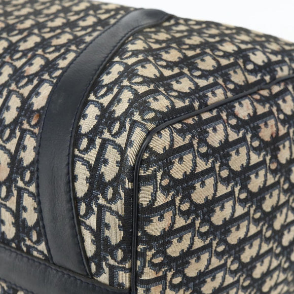 Christian Dior Trotter Canvas Boston Bag Navy Silver Auth 175131