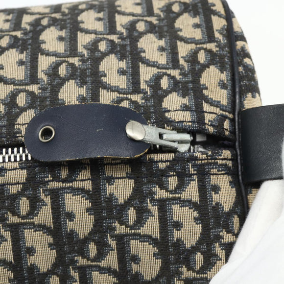 Christian Dior Trotter Canvas Boston Bag Navy Silver Auth 175131