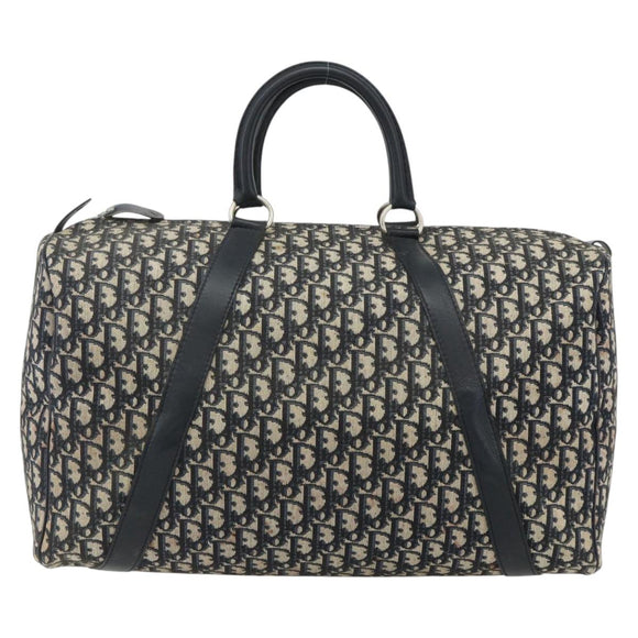 Christian Dior Trotter Canvas Boston Bag Navy Silver Auth 175131