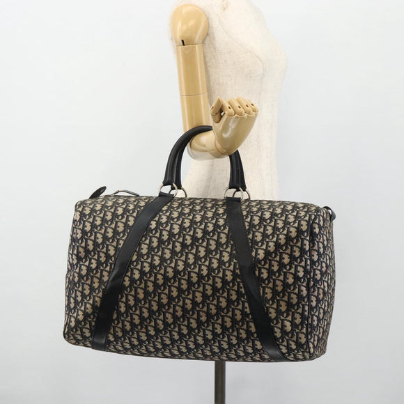 Christian Dior Trotter Canvas Boston Bag Navy Silver Auth 175131