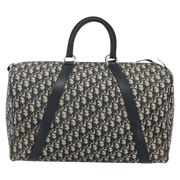 Christian Dior Trotter Canvas Boston Bag Navy Silver Auth 175131