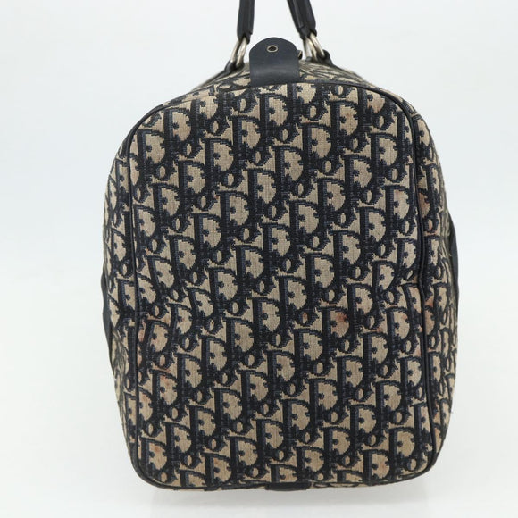 Christian Dior Trotter Canvas Boston Bag Navy Silver Auth 175131