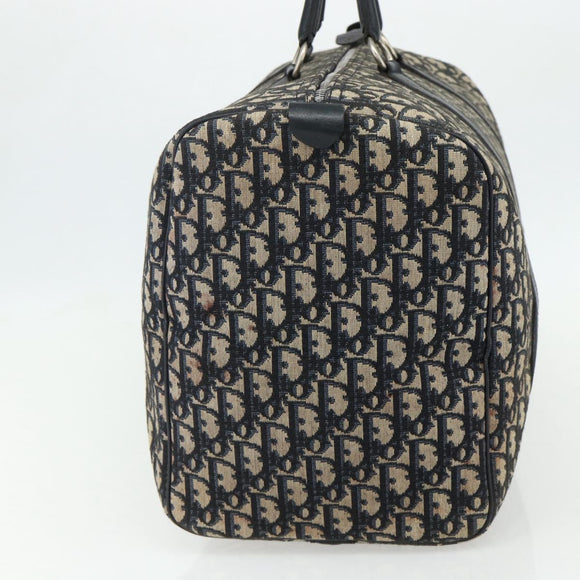 Christian Dior Trotter Canvas Boston Bag Navy Silver Auth 175131