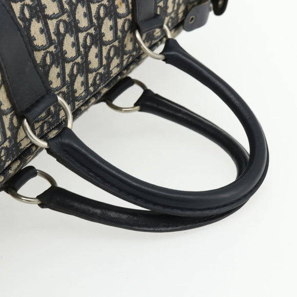 Christian Dior Trotter Canvas Boston Bag Navy Silver Auth 175131