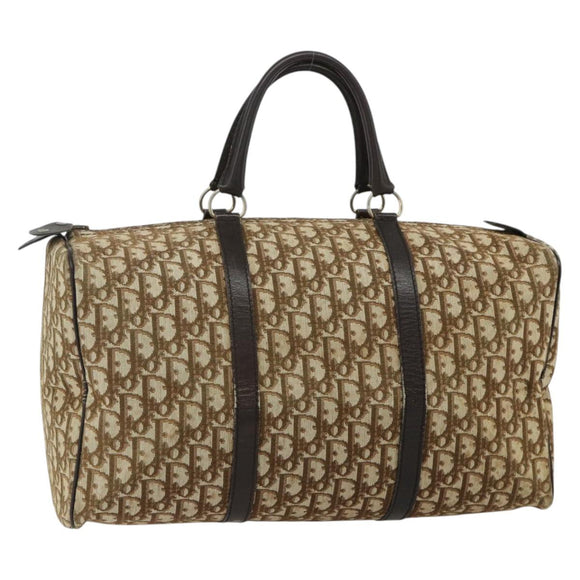 Christian Dior Trotter Canvas Hand Bag Brown Silver Auth 175132