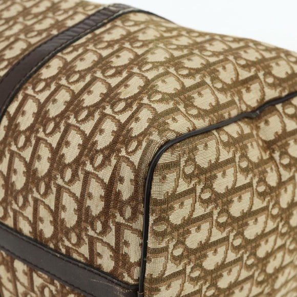 Christian Dior Trotter Canvas Hand Bag Brown Silver Auth 175132