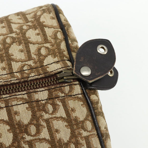 Christian Dior Trotter Canvas Hand Bag Brown Silver Auth 175132