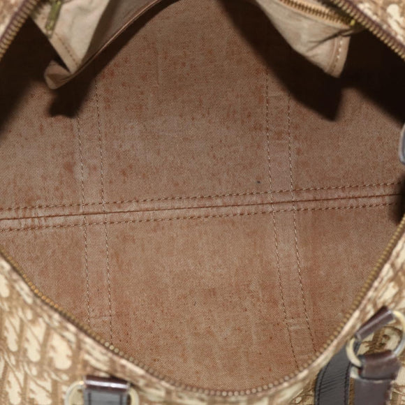 Christian Dior Trotter Canvas Hand Bag Brown Silver Auth 175132