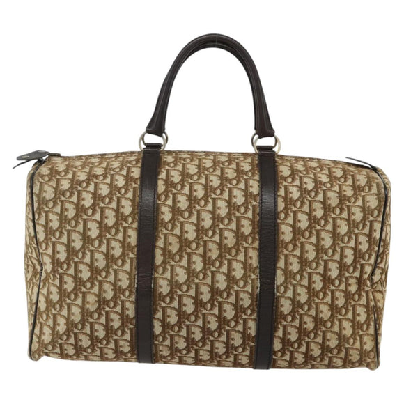 Christian Dior Trotter Canvas Hand Bag Brown Silver Auth 175132