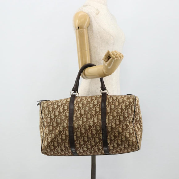 Christian Dior Trotter Canvas Hand Bag Brown Silver Auth 175132