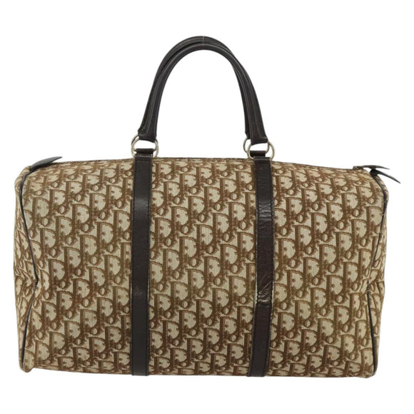Christian Dior Trotter Canvas Hand Bag Brown Silver Auth 175132