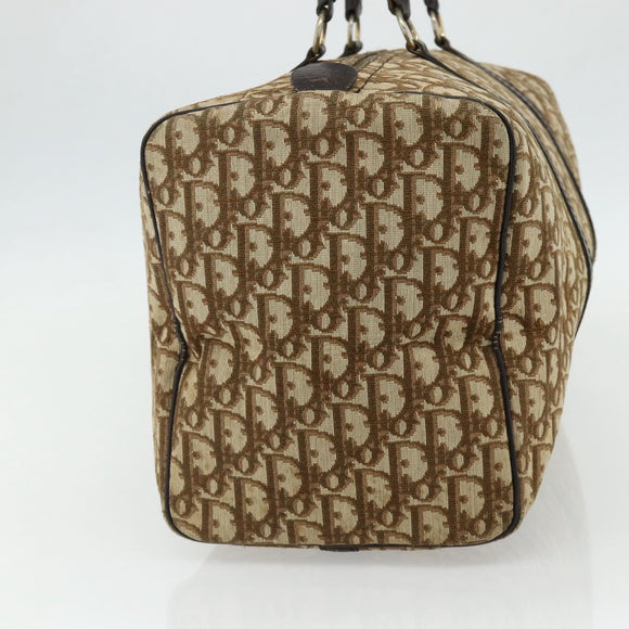 Christian Dior Trotter Canvas Hand Bag Brown Silver Auth 175132