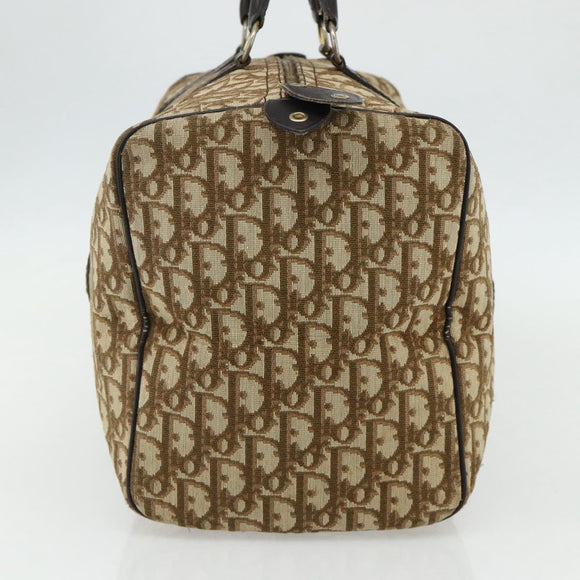 Christian Dior Trotter Canvas Hand Bag Brown Silver Auth 175132