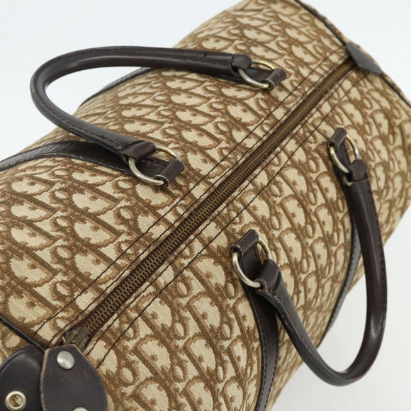 Christian Dior Trotter Canvas Hand Bag Brown Silver Auth 175132