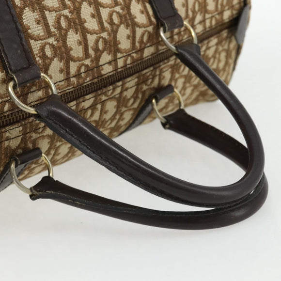 Christian Dior Trotter Canvas Hand Bag Brown Silver Auth 175132