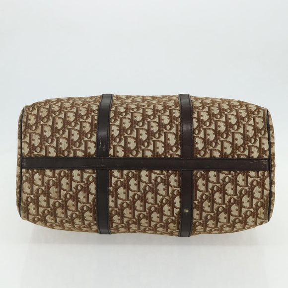 Christian Dior Trotter Canvas Hand Bag Brown Silver Auth 175132
