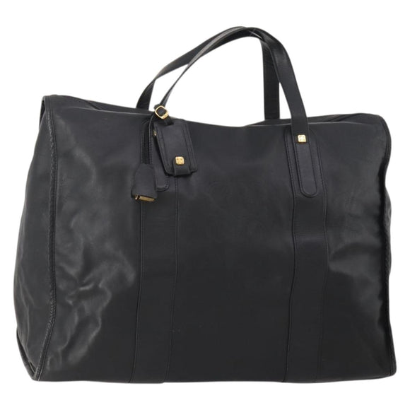 LOEWE Anagram Boston Bag Leather Black Gold Auth 175136