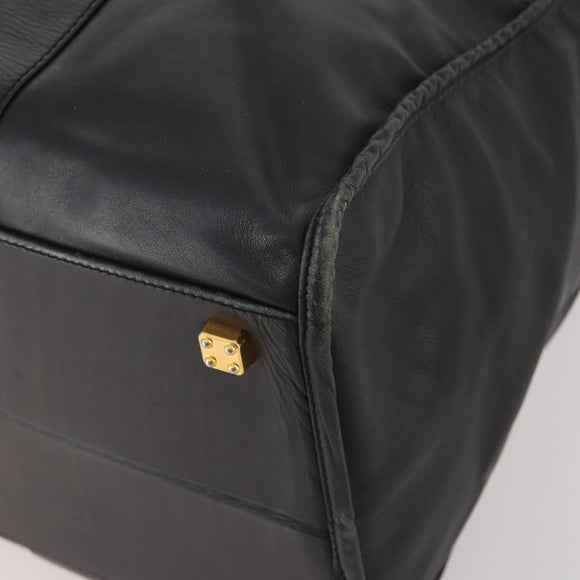 LOEWE Anagram Boston Bag Leather Black Gold Auth 175136