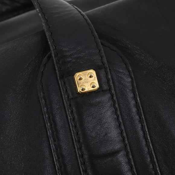 LOEWE Anagram Boston Bag Leather Black Gold Auth 175136