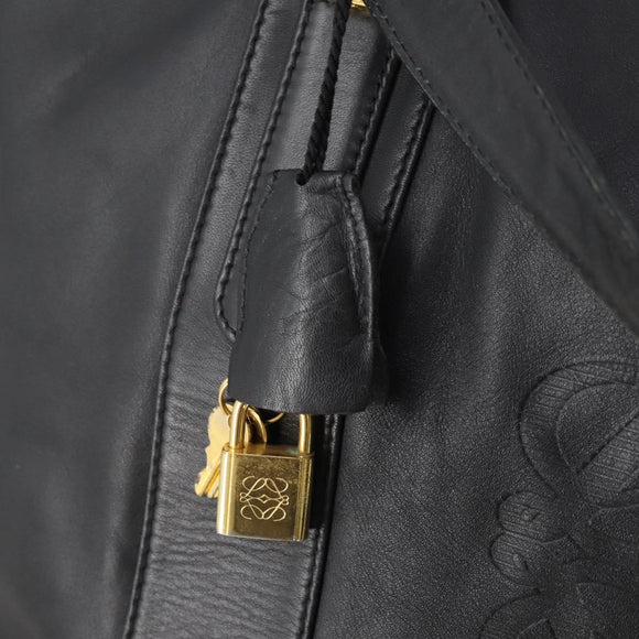 LOEWE Anagram Boston Bag Leather Black Gold Auth 175136