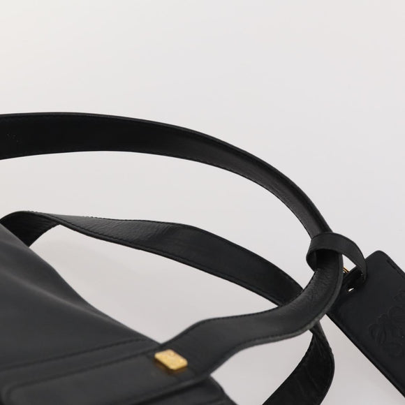 LOEWE Anagram Boston Bag Leather Black Gold Auth 175136