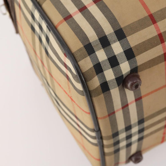 Burberrys Nova Check Boston Bag Canvas Beige Gold Auth 175137