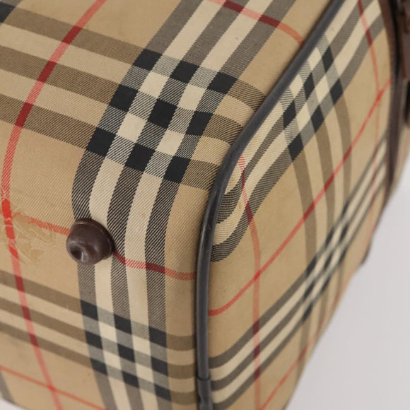 Burberrys Nova Check Boston Bag Canvas Beige Gold Auth 175137